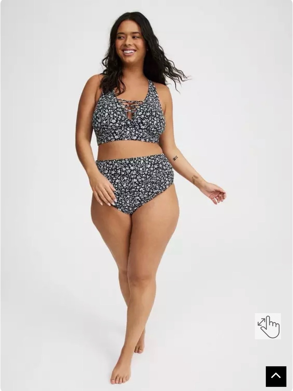 Torrid Black and White Floral Lace-Up Bikini Set - Picture 4 of 7